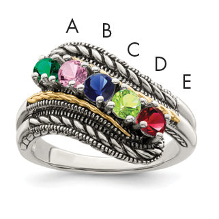 Sterling Silver Antiqued w/14k 5-stone Mother's Ring Mounting