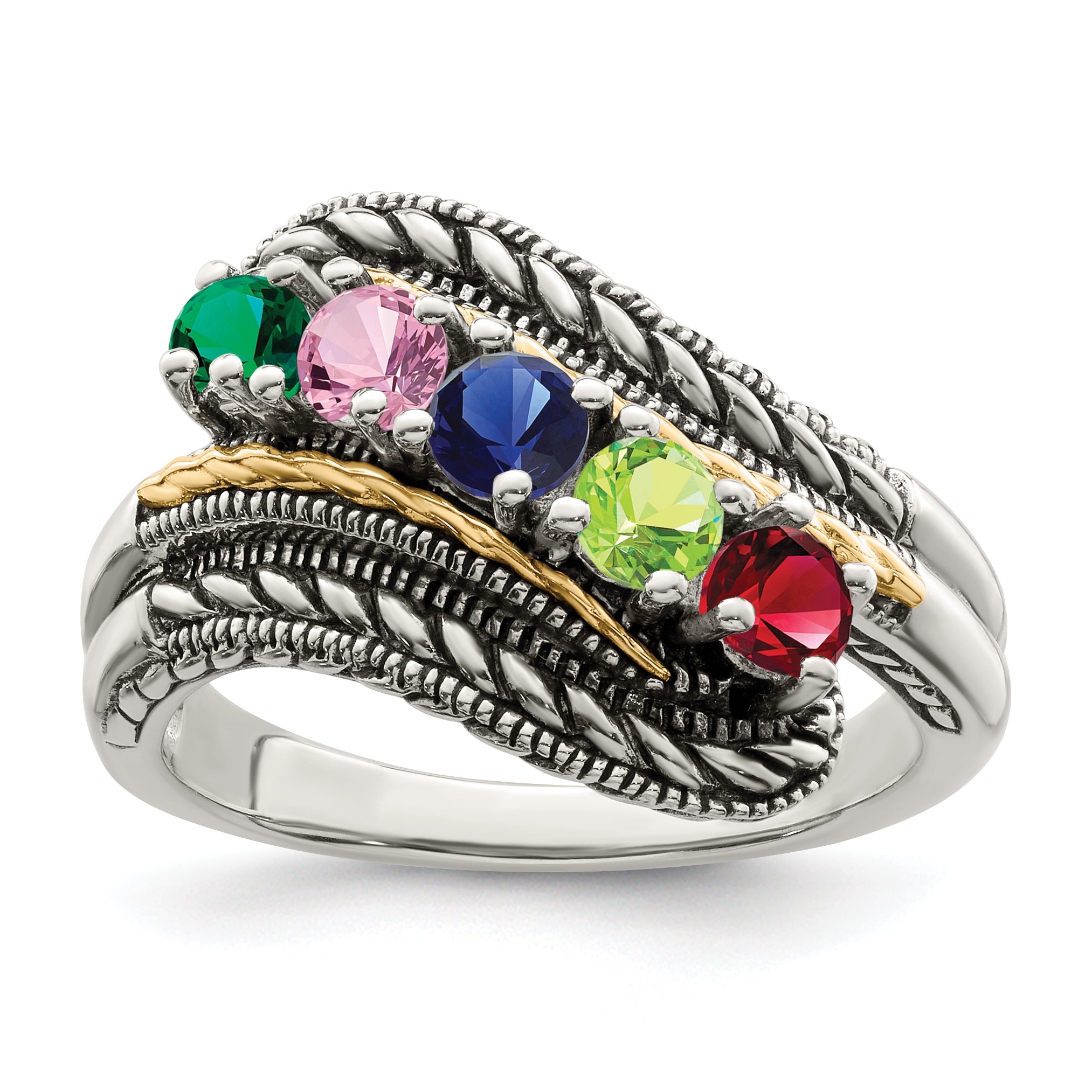 Sterling Silver Antiqued w/14k 5-stone Mother's Ring Mounting