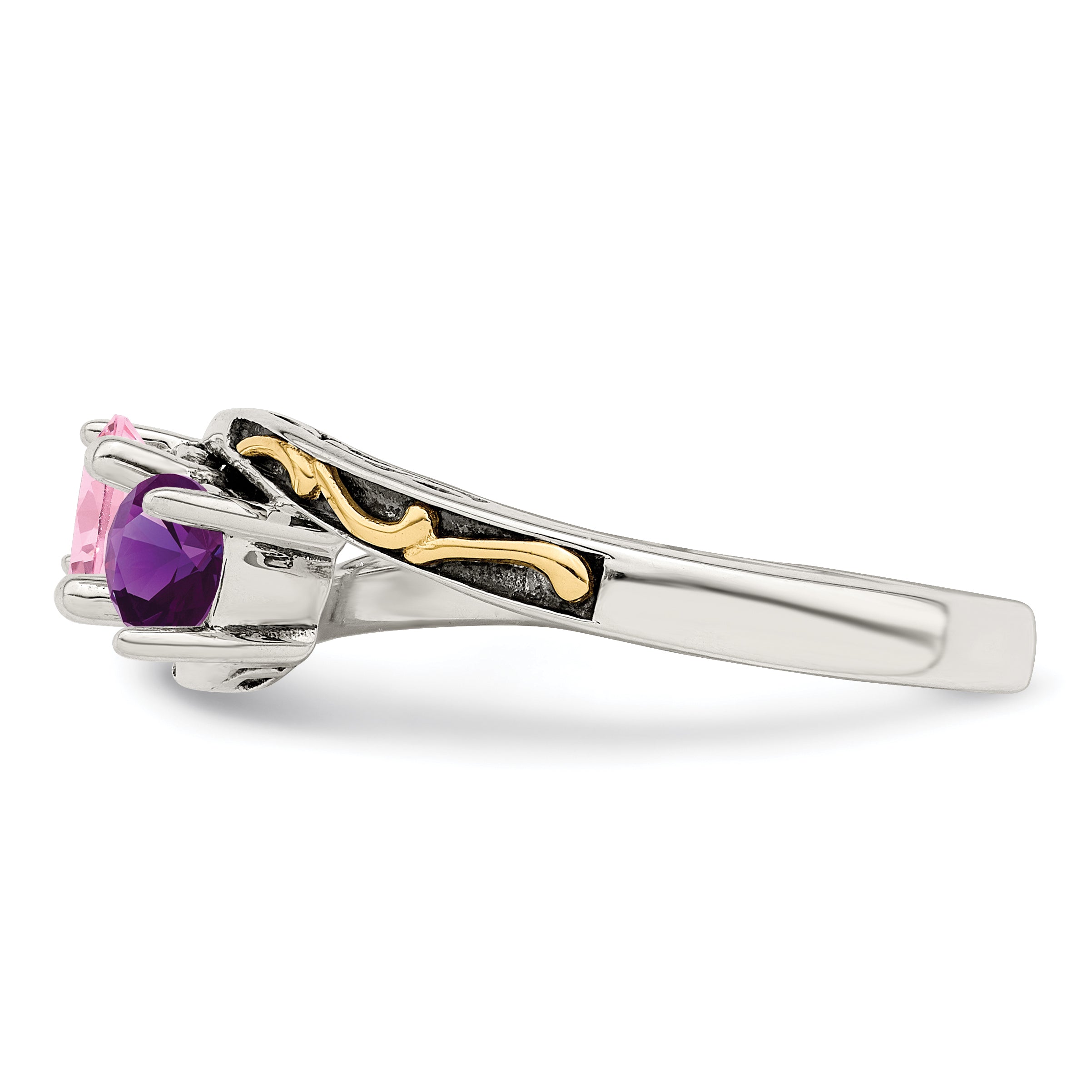 Sterling Silver Antiqued w/14k 2-stone Mother's Ring