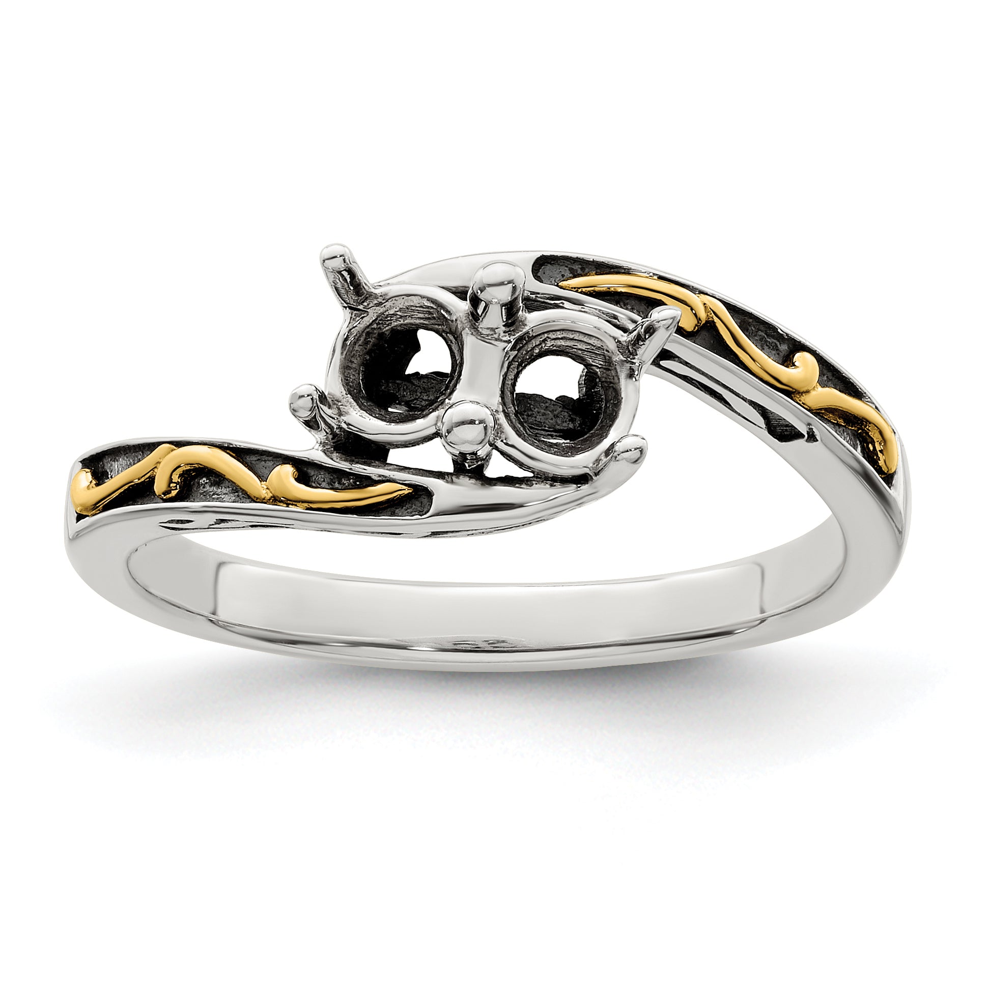 Sterling Silver Antiqued w/14k 2-stone Mother's Ring