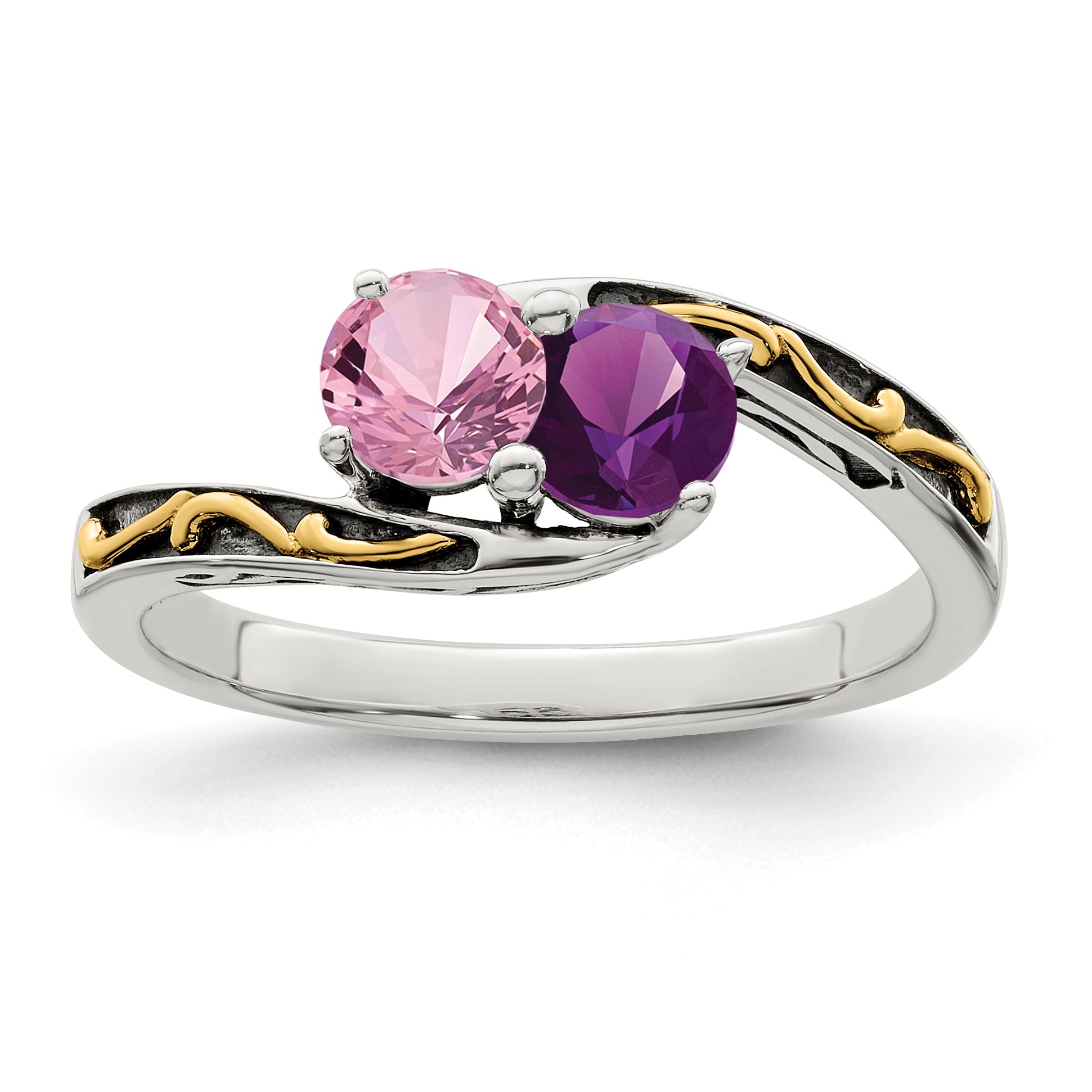 Sterling Silver Antiqued w/14k 2-stone Mother's Ring Mounting