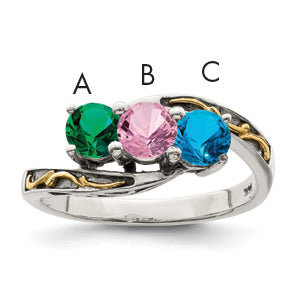 Sterling Silver Antiqued w/14k 3-stone Mother's Ring Mounting