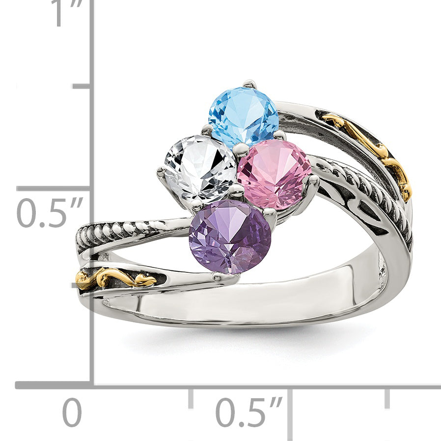 Sterling Silver Antiqued w/14k 4-stone Mother's Ring Mounting