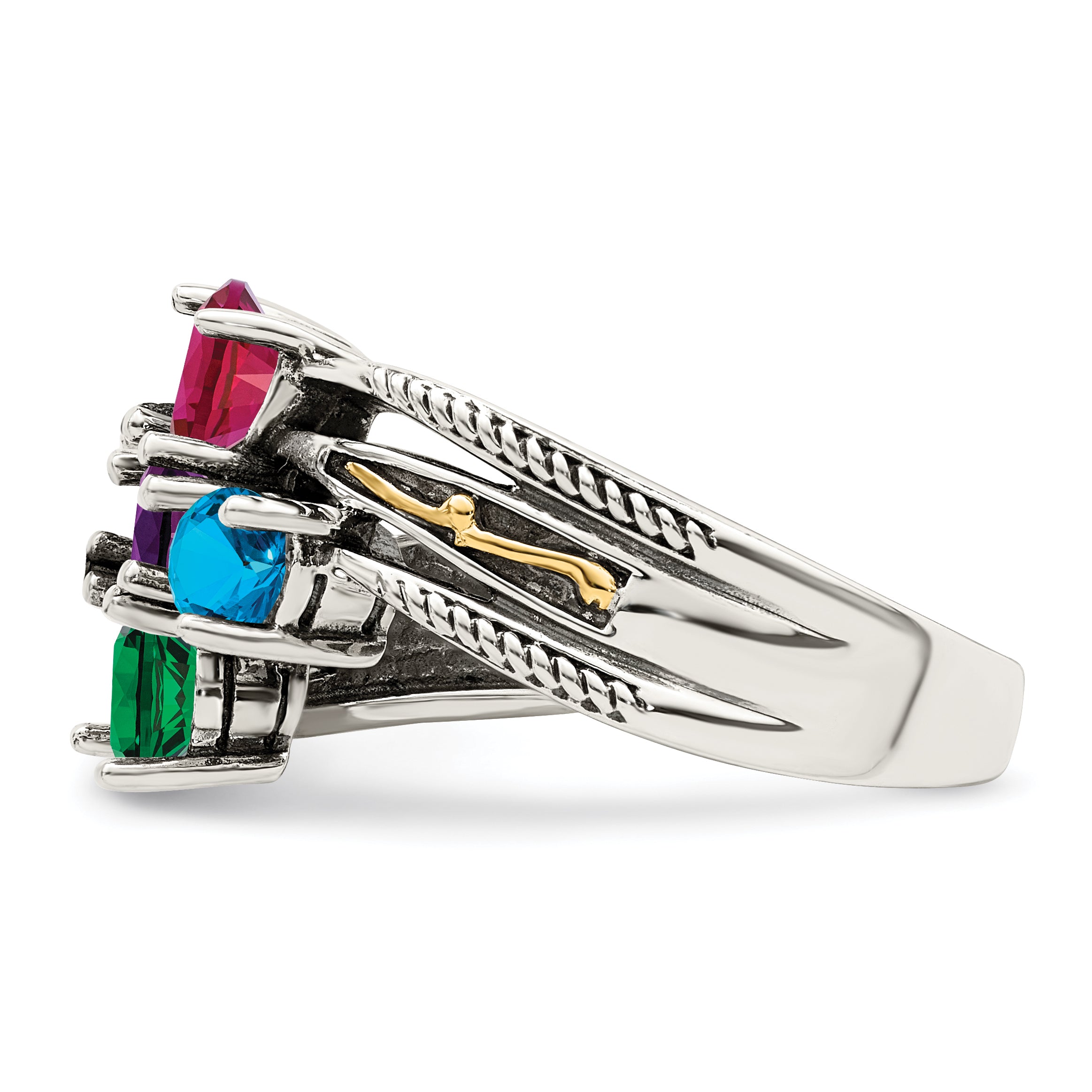 Sterling Silver Antiqued w/14k 5-stone Mother's Ring