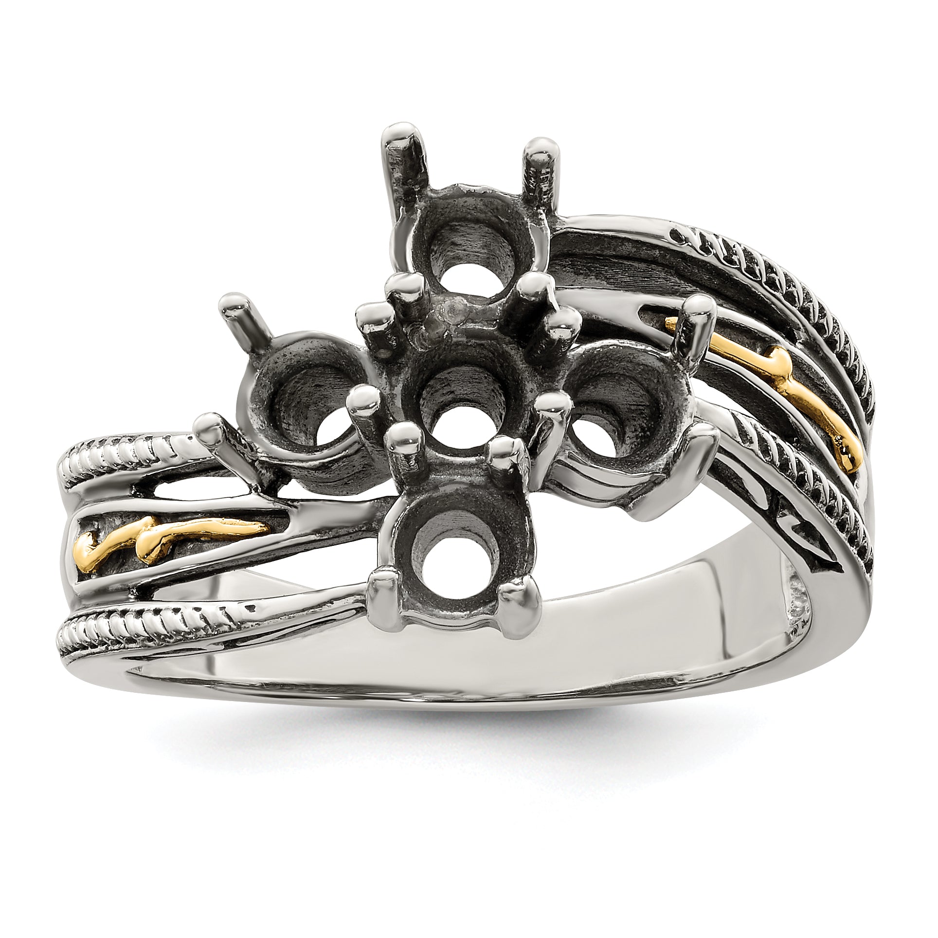 Sterling Silver Antiqued w/14k 5-stone Mother's Ring