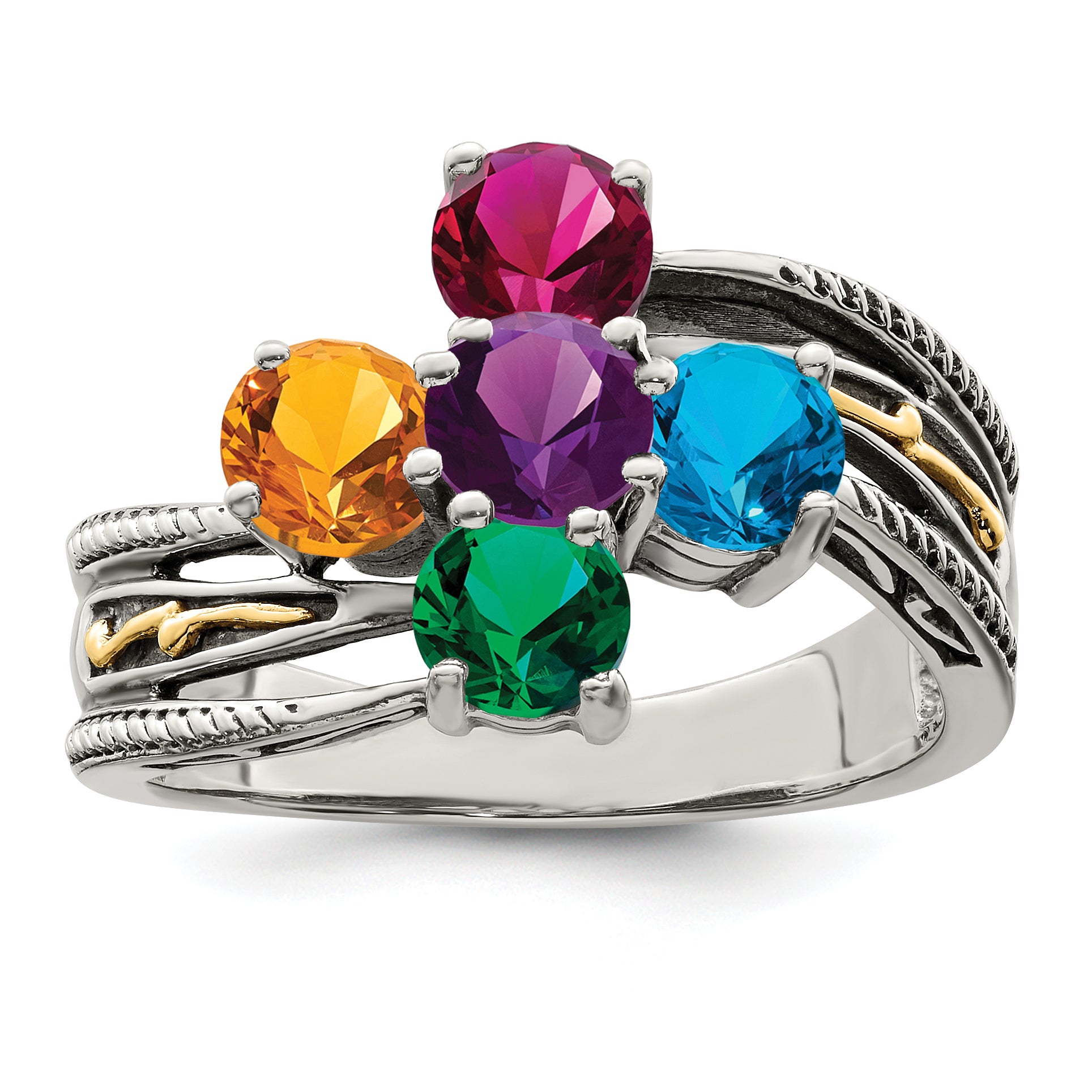 Sterling Silver Antiqued w/14k 5-stone Mother's Ring Mounting