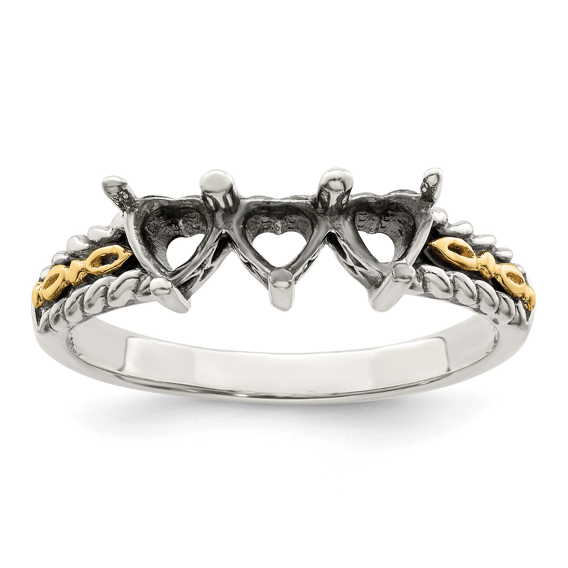 Sterling Silver Antiqued w/14k 3-stone Mother's Ring