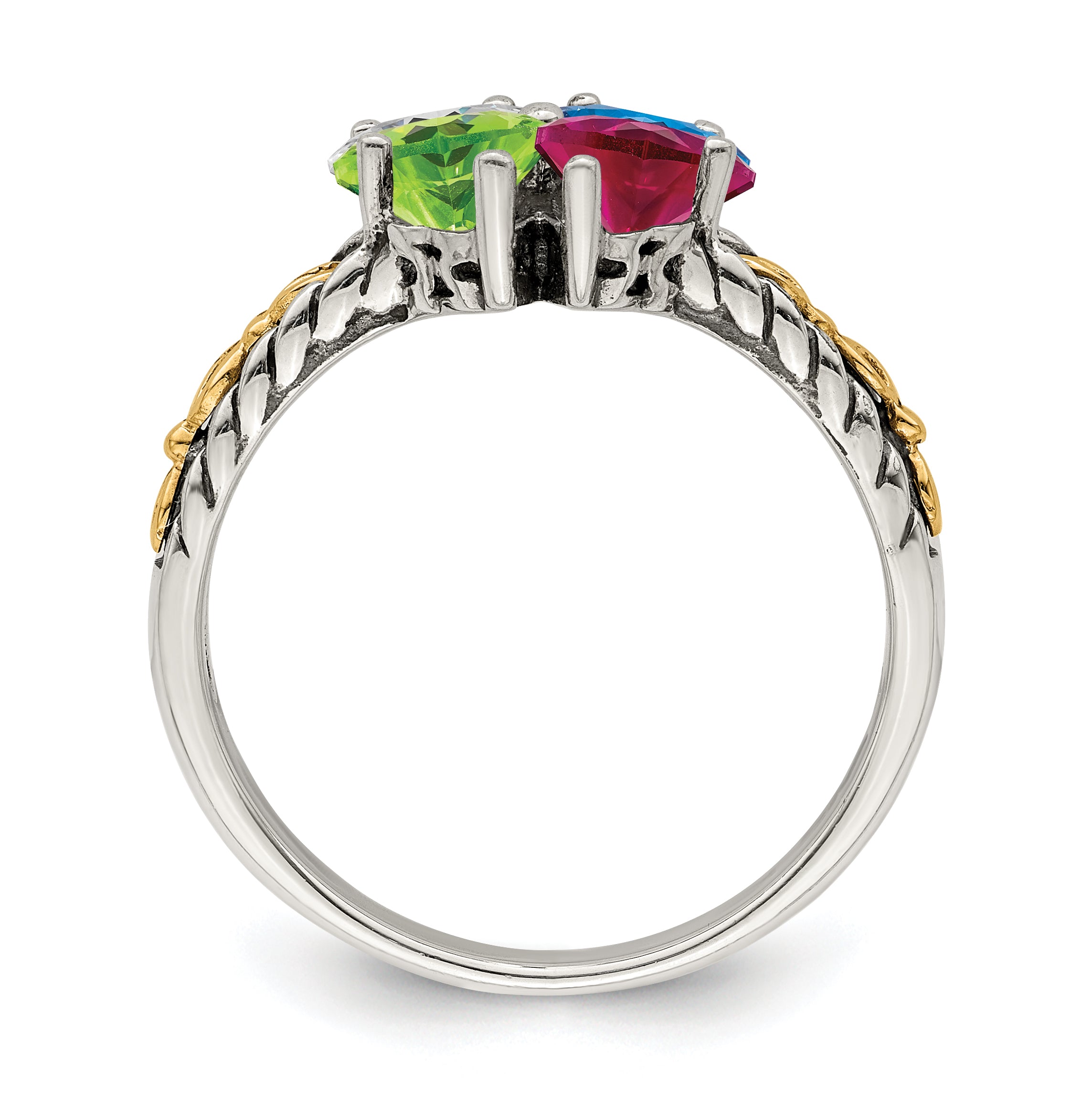 Sterling Silver Antiqued w/14k 4-stone Mother's Ring Mounting