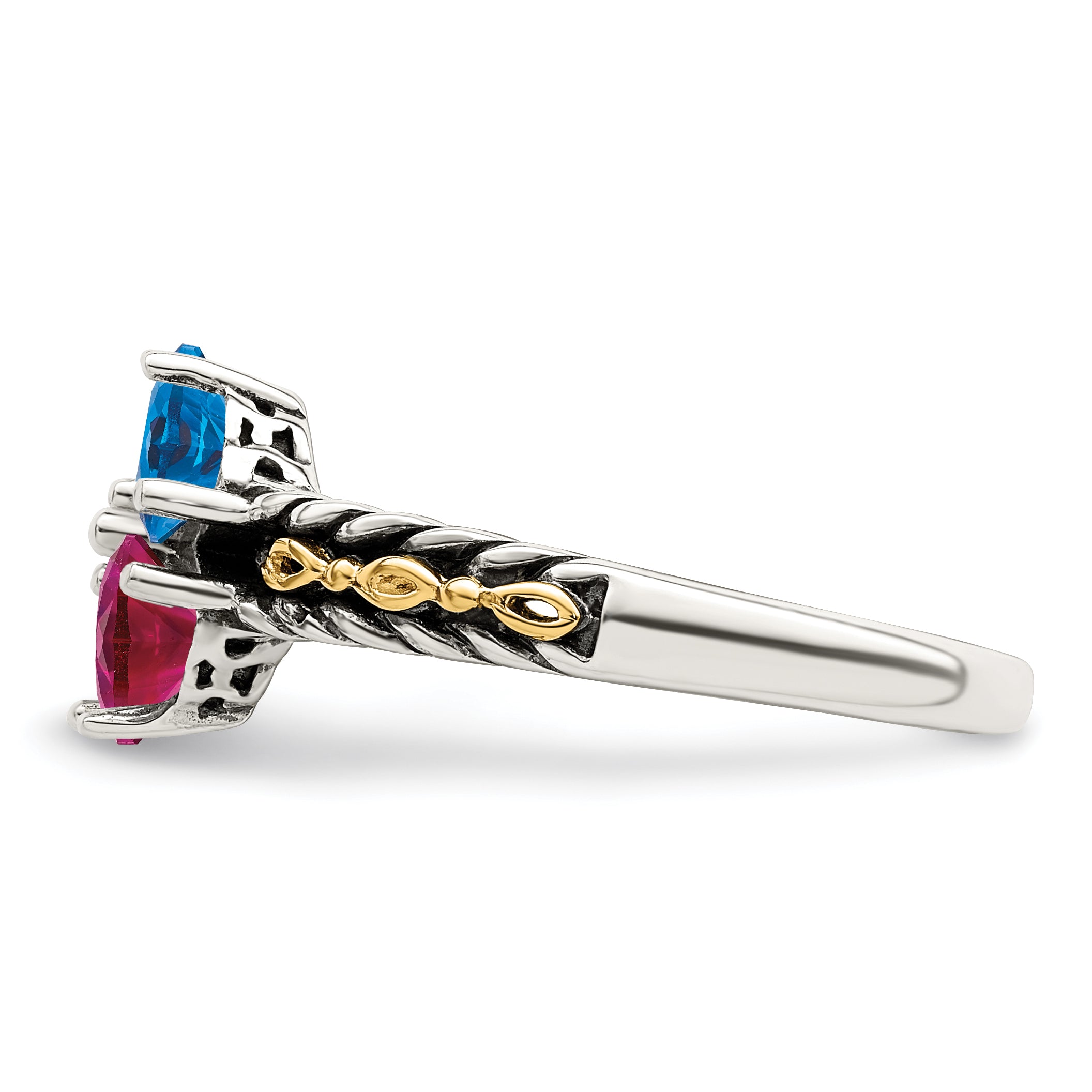 Sterling Silver Antiqued w/14k 4-stone Mother's Ring