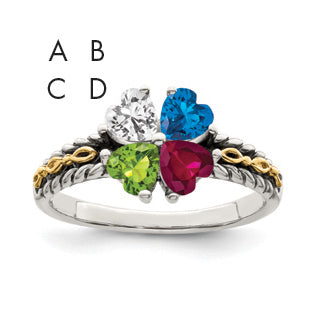 Sterling Silver Antiqued w/14k 4-stone Mother's Ring Mounting