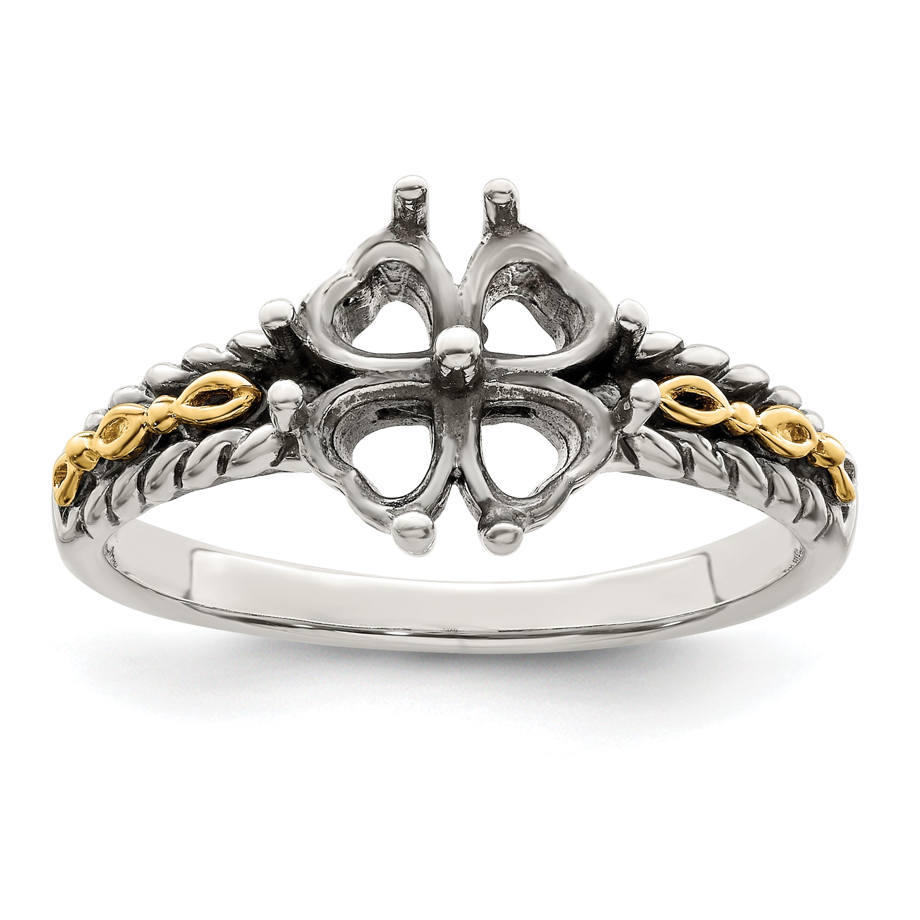 Sterling Silver Antiqued w/14k 4-stone Mother's Ring