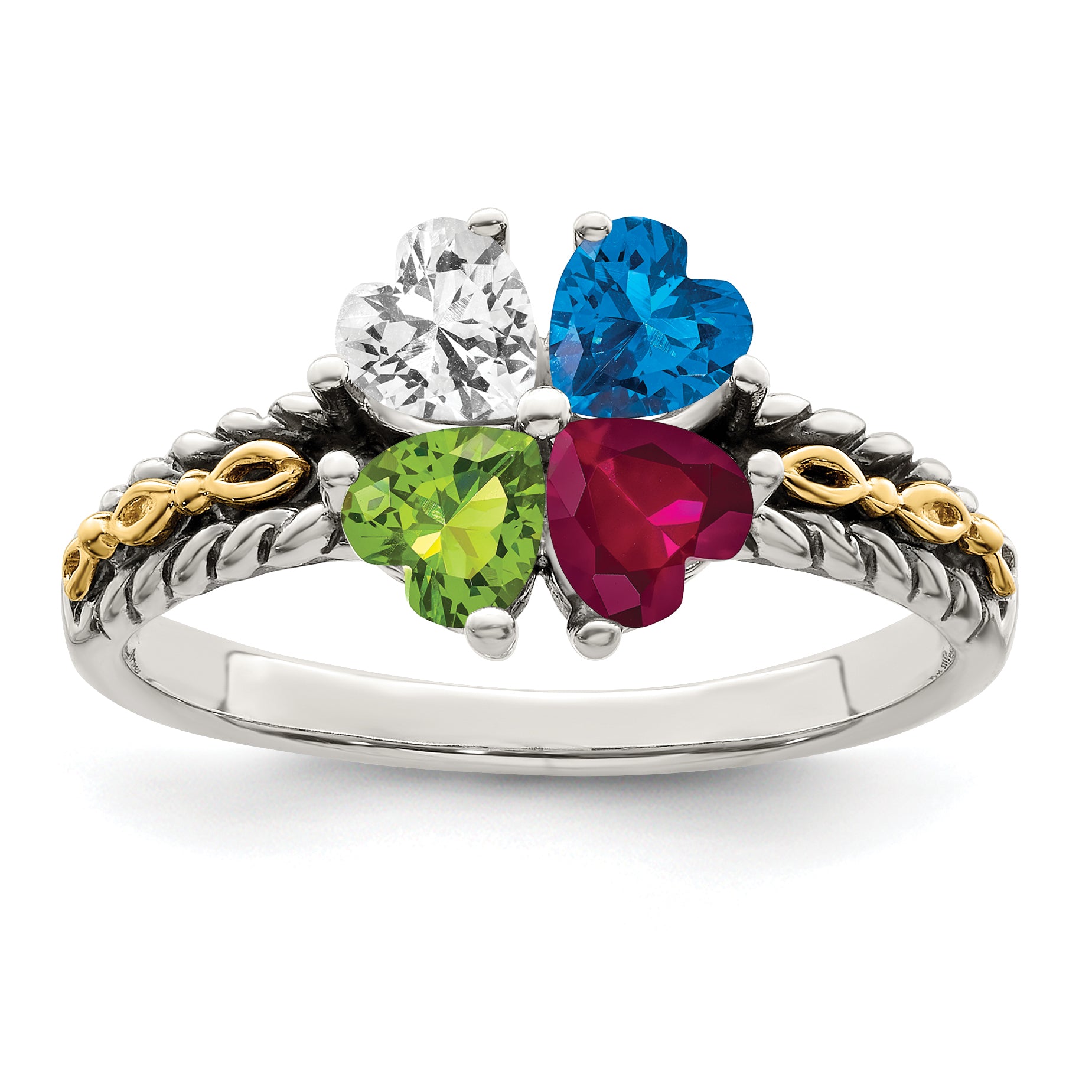 Sterling Silver Antiqued w/14k 4-stone Mother's Ring Mounting