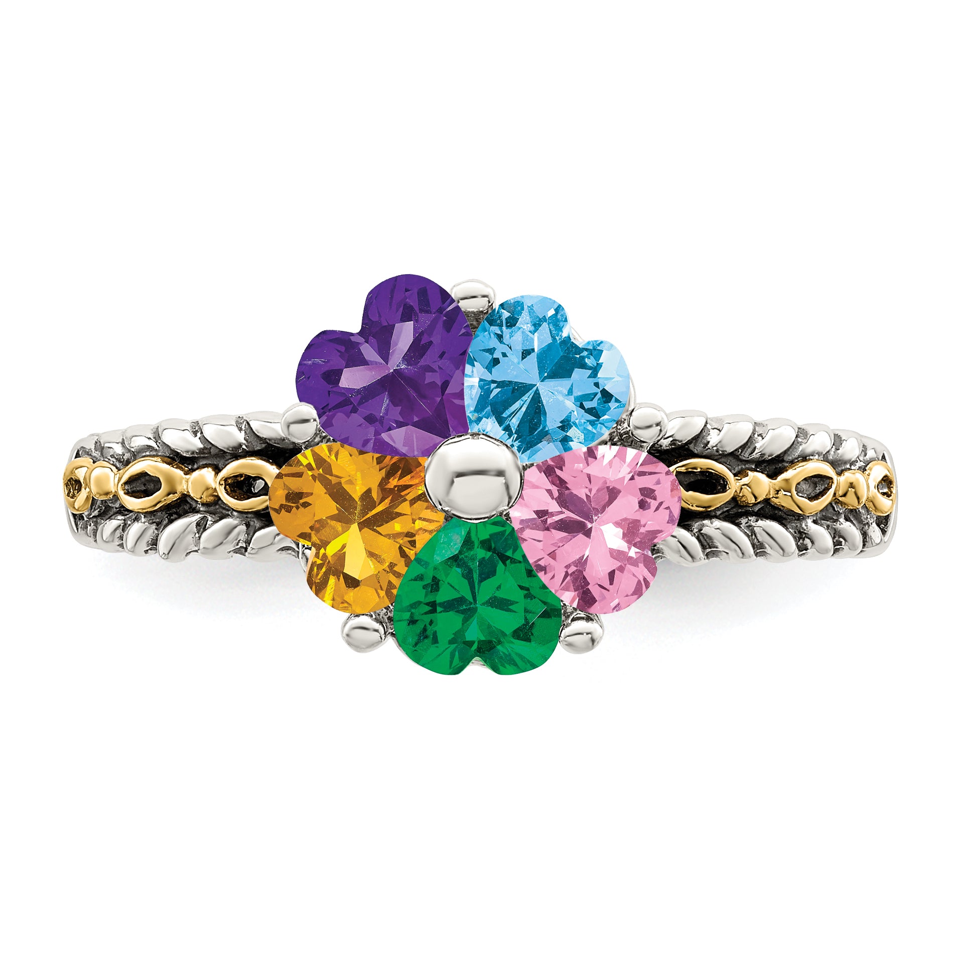 Sterling Silver Antiqued w/14k 5-stone Mother's Ring