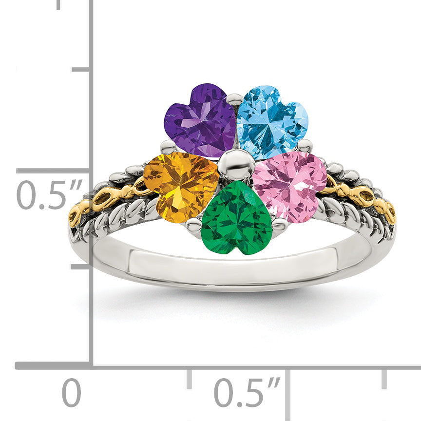 Sterling Silver Antiqued w/14k 5-stone Mother's Ring