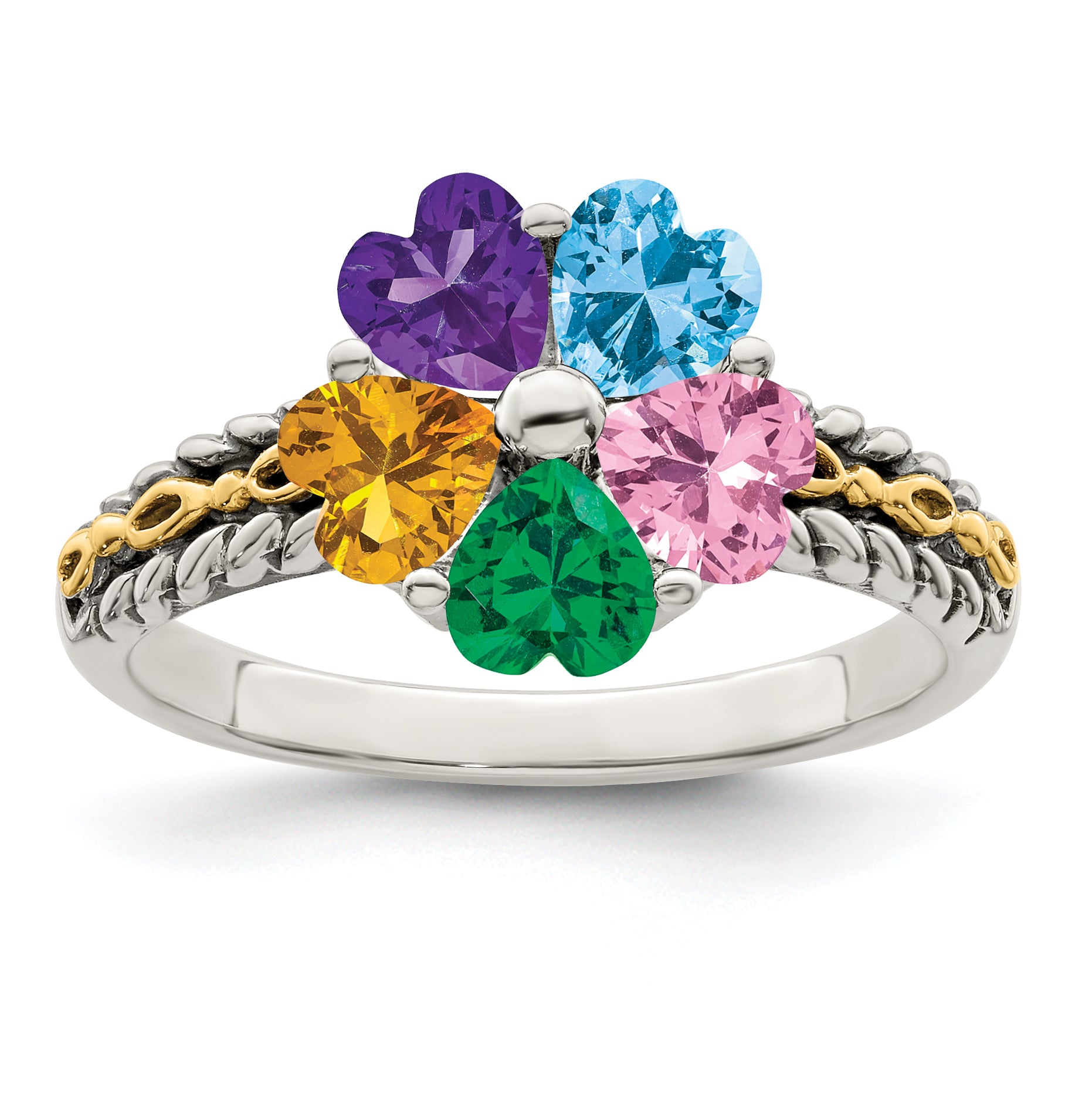 Sterling Silver Antiqued w/14k 5-stone Mother's Ring