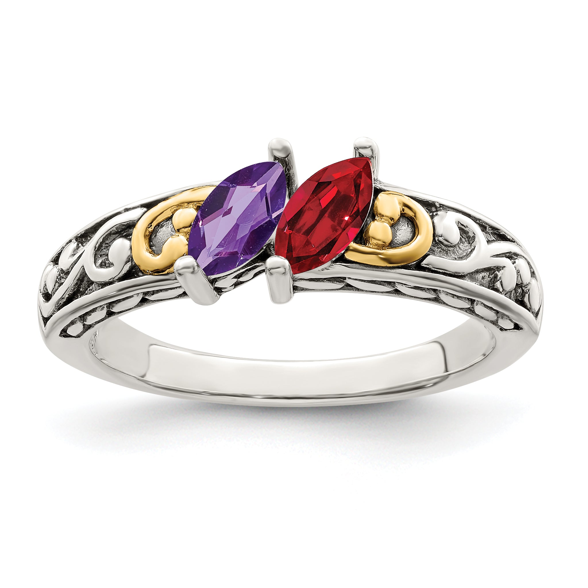 Sterling Silver Antiqued w/14k 2-stone Mother's Ring Mounting