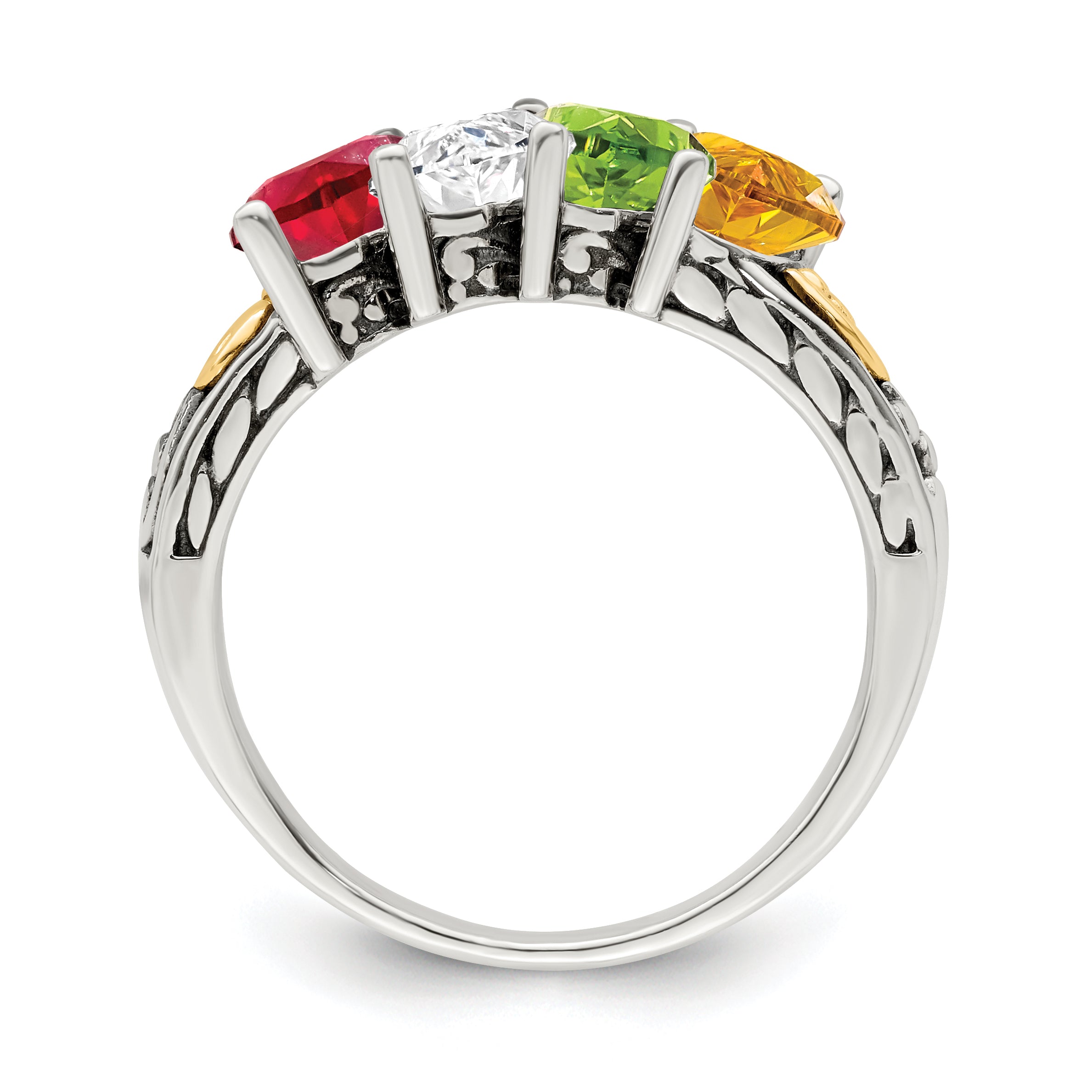 Sterling Silver Antiqued w/14k 4-stone Mother's Ring Mounting