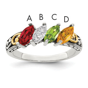 Sterling Silver Antiqued w/14k 4-stone Mother's Ring Mounting