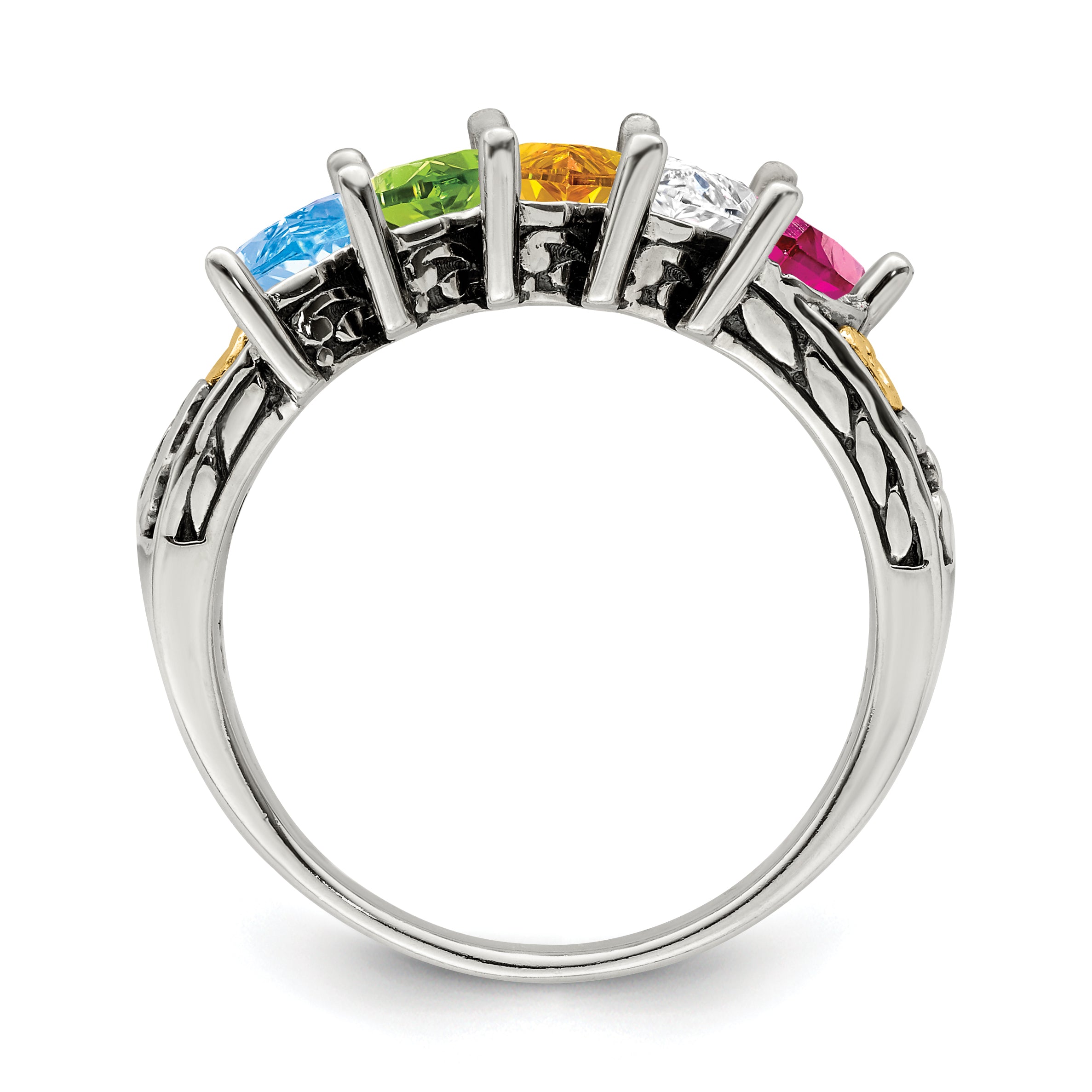 Sterling Silver Antiqued w/14k 5-stone Mother's Ring
