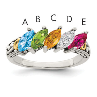 Sterling Silver Antiqued w/14k 5-stone Mother's Ring Mounting