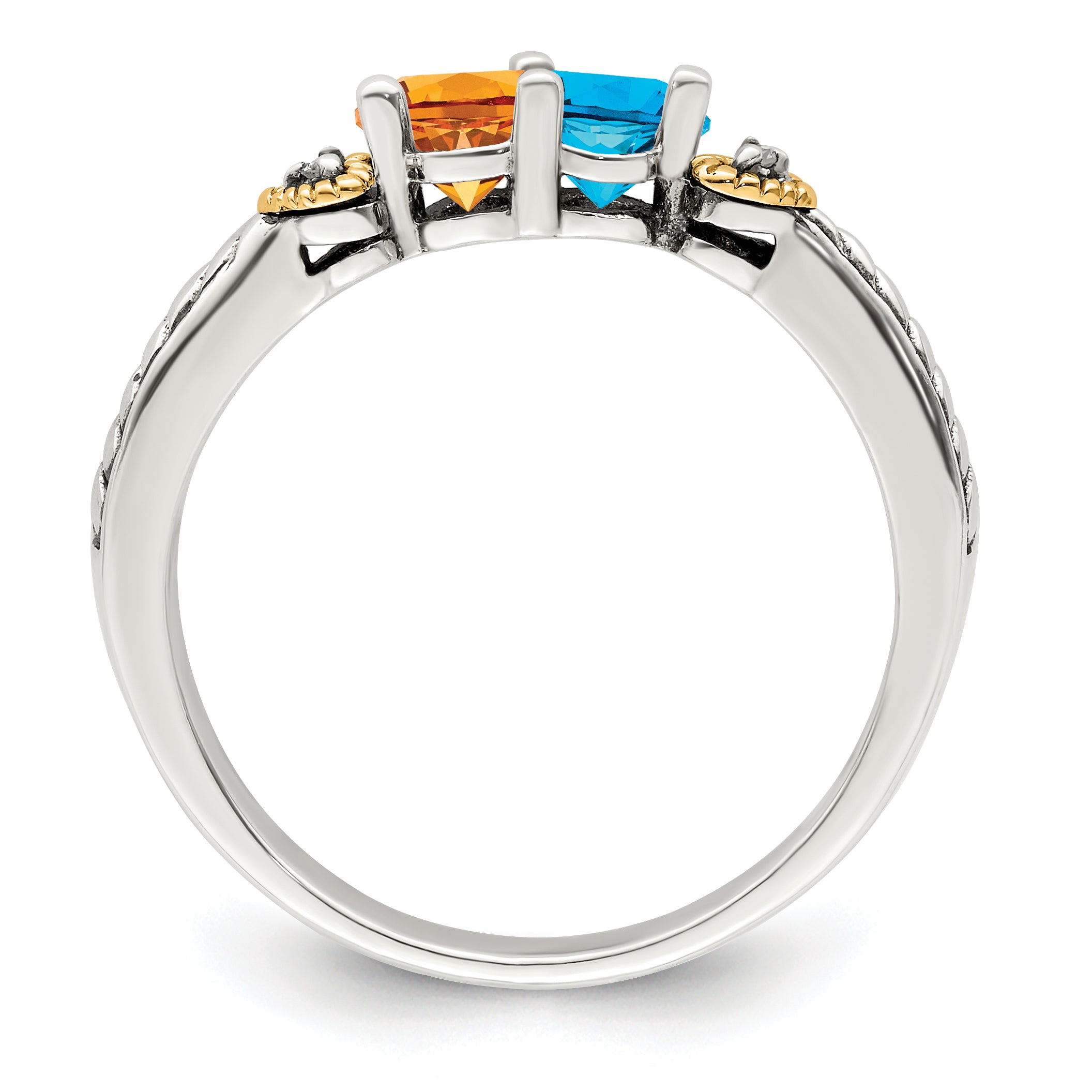 Sterling Silver Antiqued w/14k 2-stone w/Diamond Mother's Semi-Mount Ring