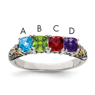 Sterling Silver Antiqued w/14k 4-stone w/Diamond Mother's Ring Semi-Mount