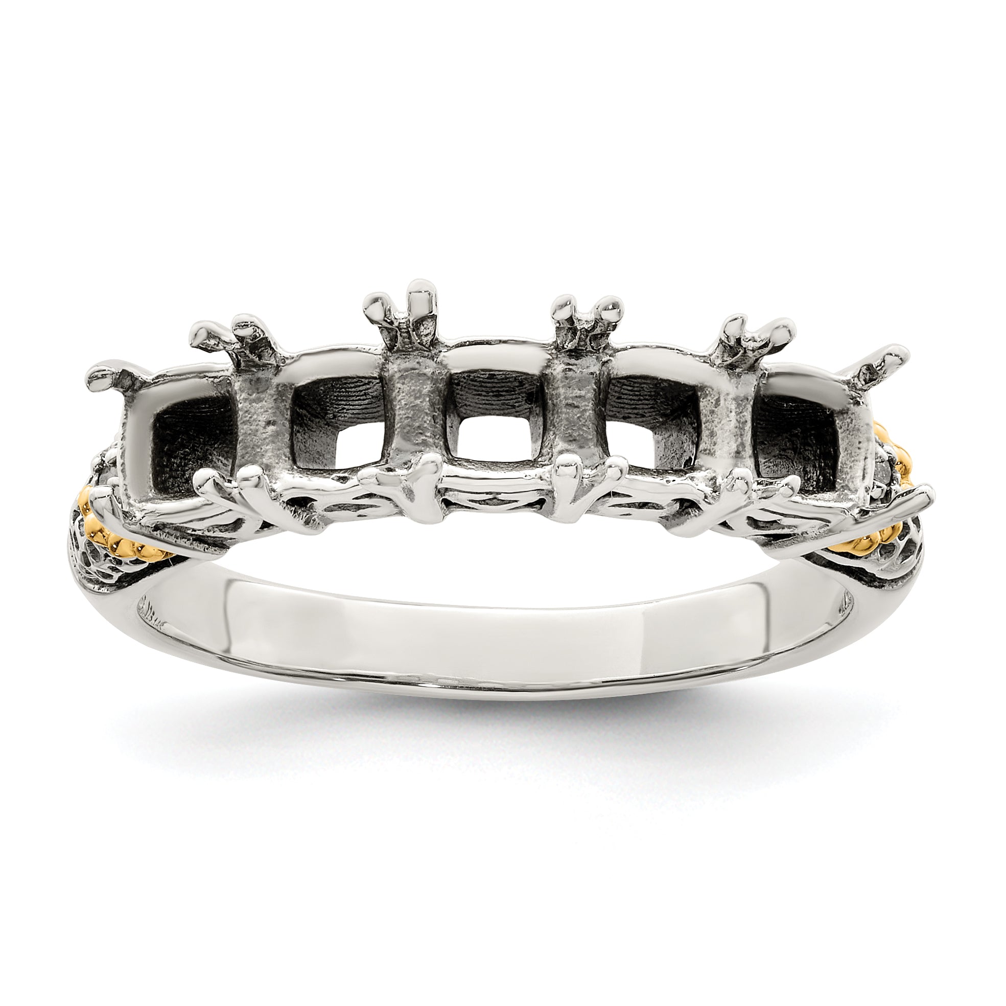 Sterling Silver Antiqued w/14k 5-stone w/Diamond Mother's Ring