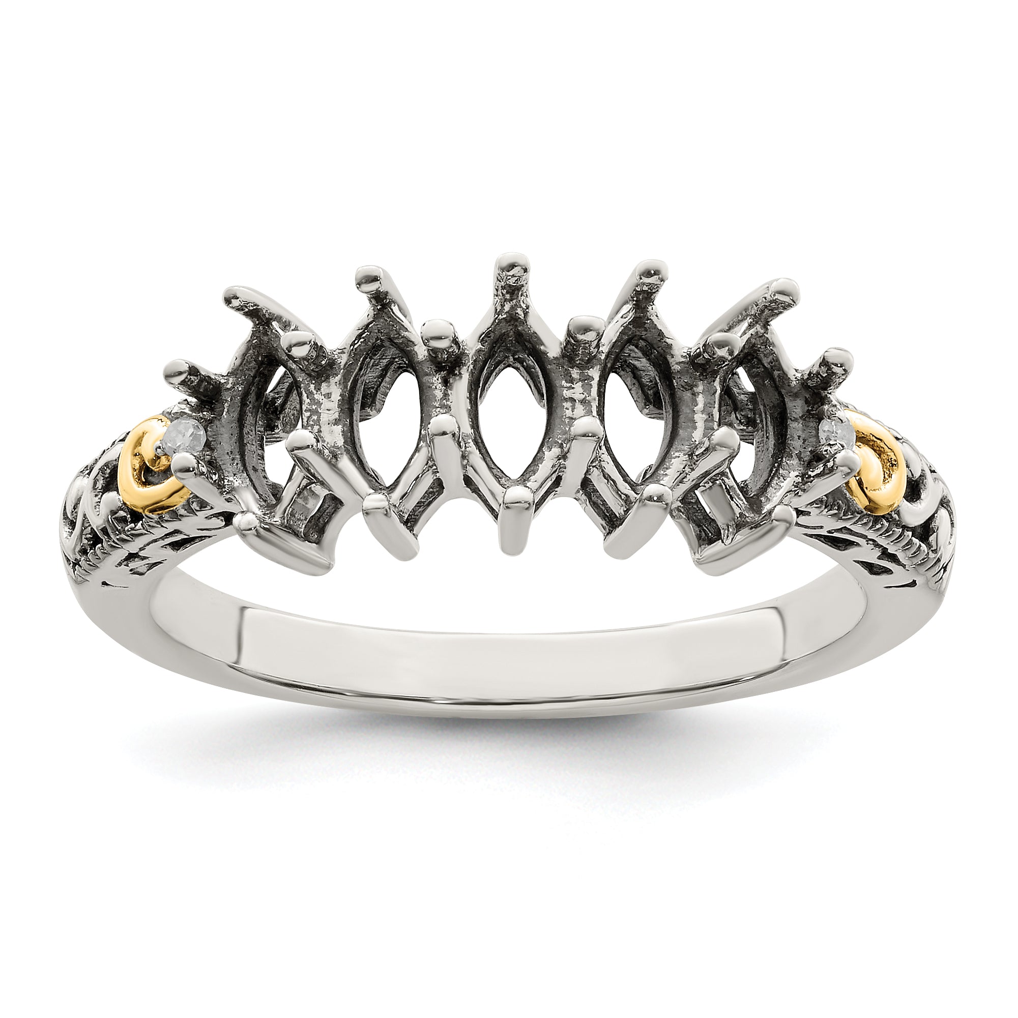 Sterling Silver Antiqued w/14k 5-stone w/Diamond Mother's Ring