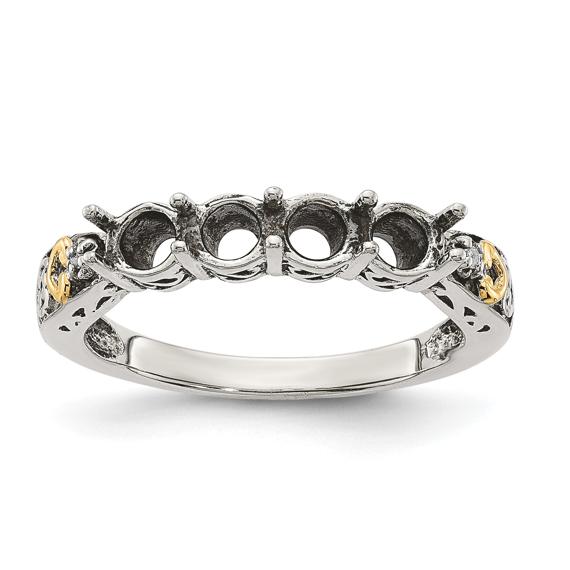 Sterling Silver & 14K Four-Stone And Diamond Mother'S Ring Semi-Mount Qmr23/4