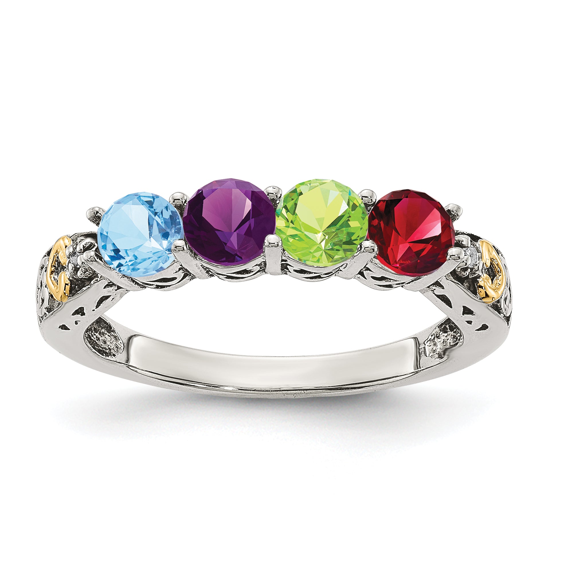 Sterling Silver & 14K Four-Stone And Diamond Mother'S Ring Semi-Mount Qmr23/4