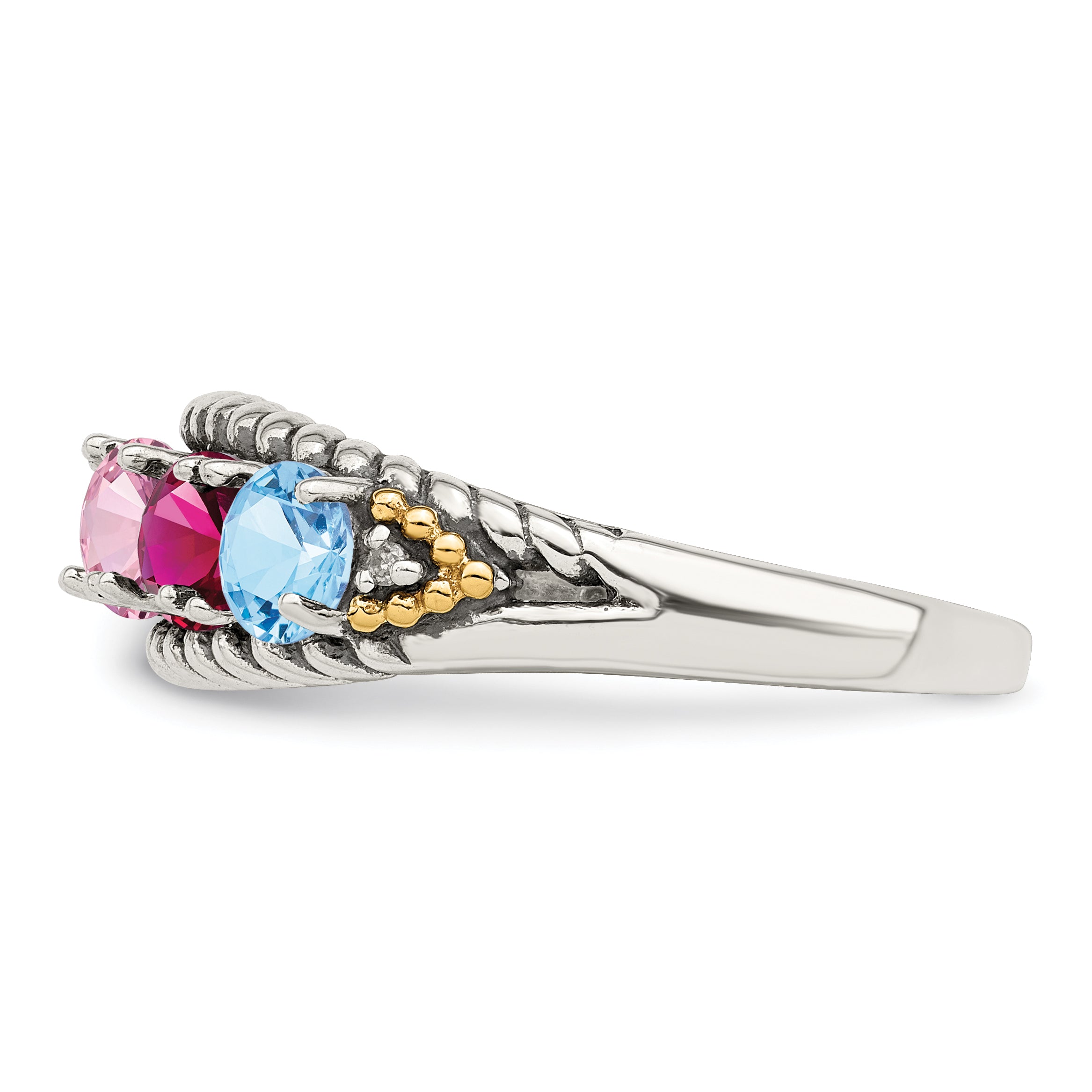 Sterling Silver Antiqued w/14k 5-stone w/Diamond Mother's Ring Semi-Mount