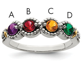 Sterling Silver Antiqued w/14k 4-stone w/Diamond Mother's Ring Semi-Mount