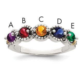 Sterling Silver Antiqued w/14k 5-stone w/Diamond Mother's Ring