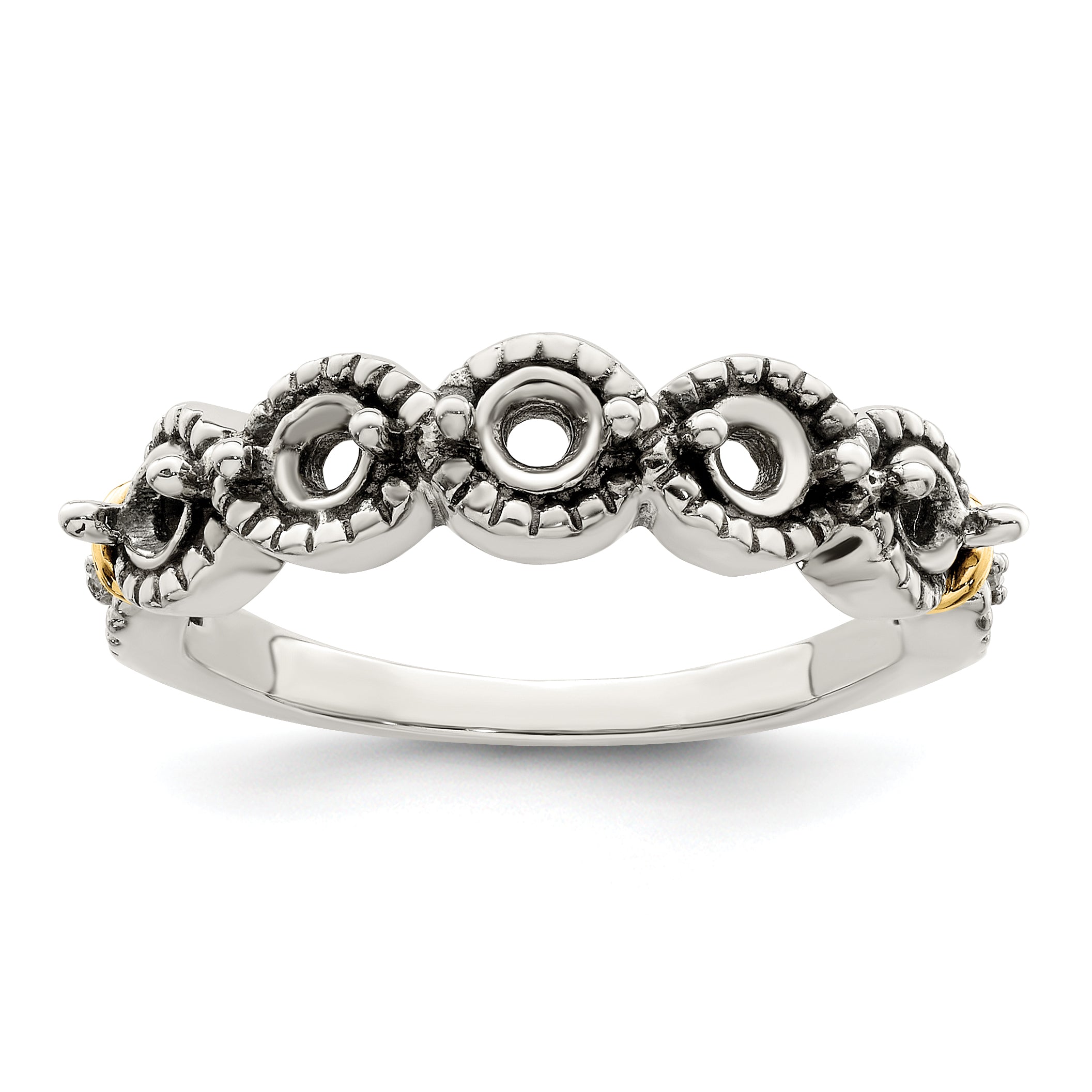 Sterling Silver Antiqued w/14k 5-stone w/Diamond Mother's Ring