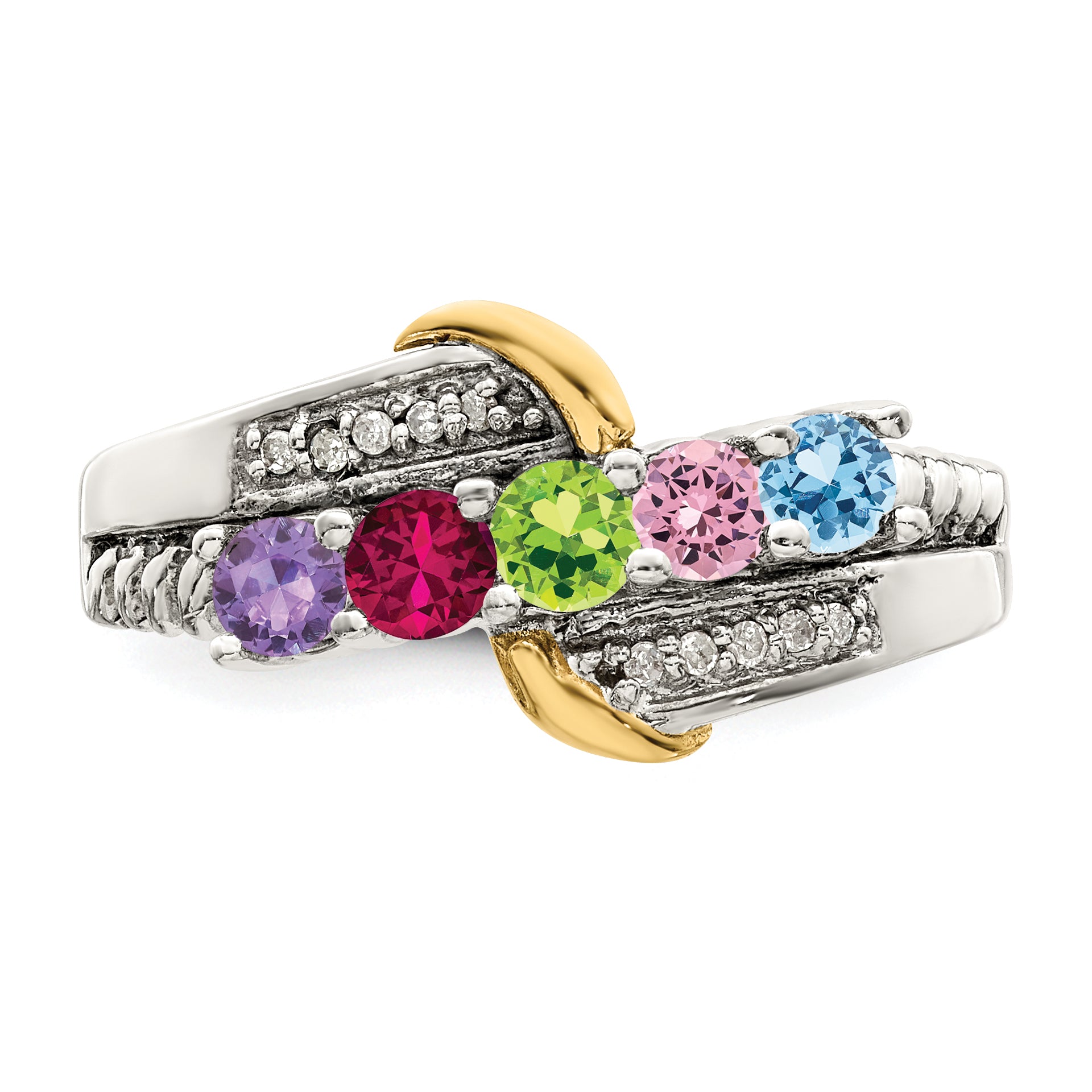 Sterling Silver & 14K Five-Stone And Diamond Mother'S Ring Semi-Mount Qmr37/5