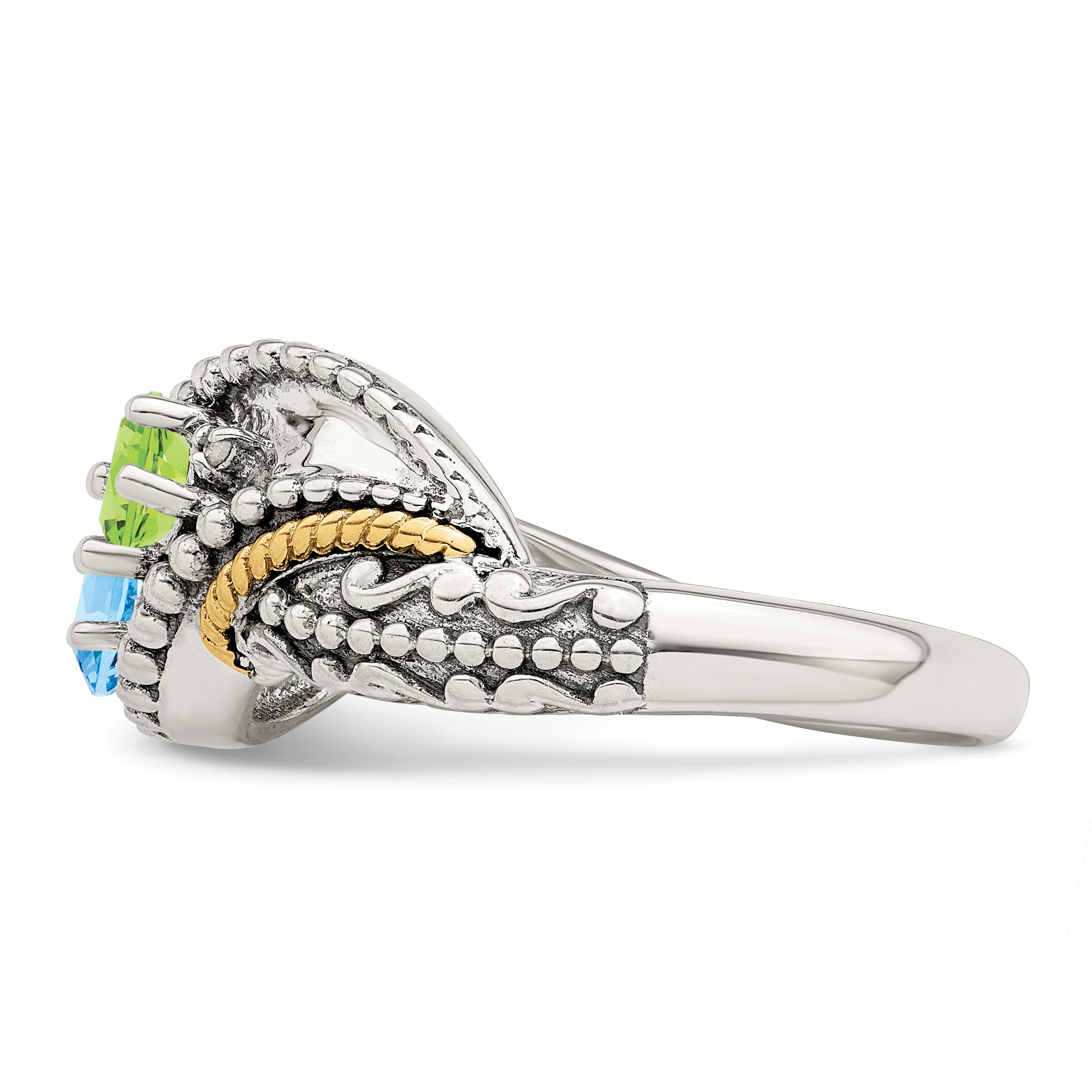 Sterling Silver Antiqued w/14k 2-stone w/Diamond Mother's Ring Semi-Mount