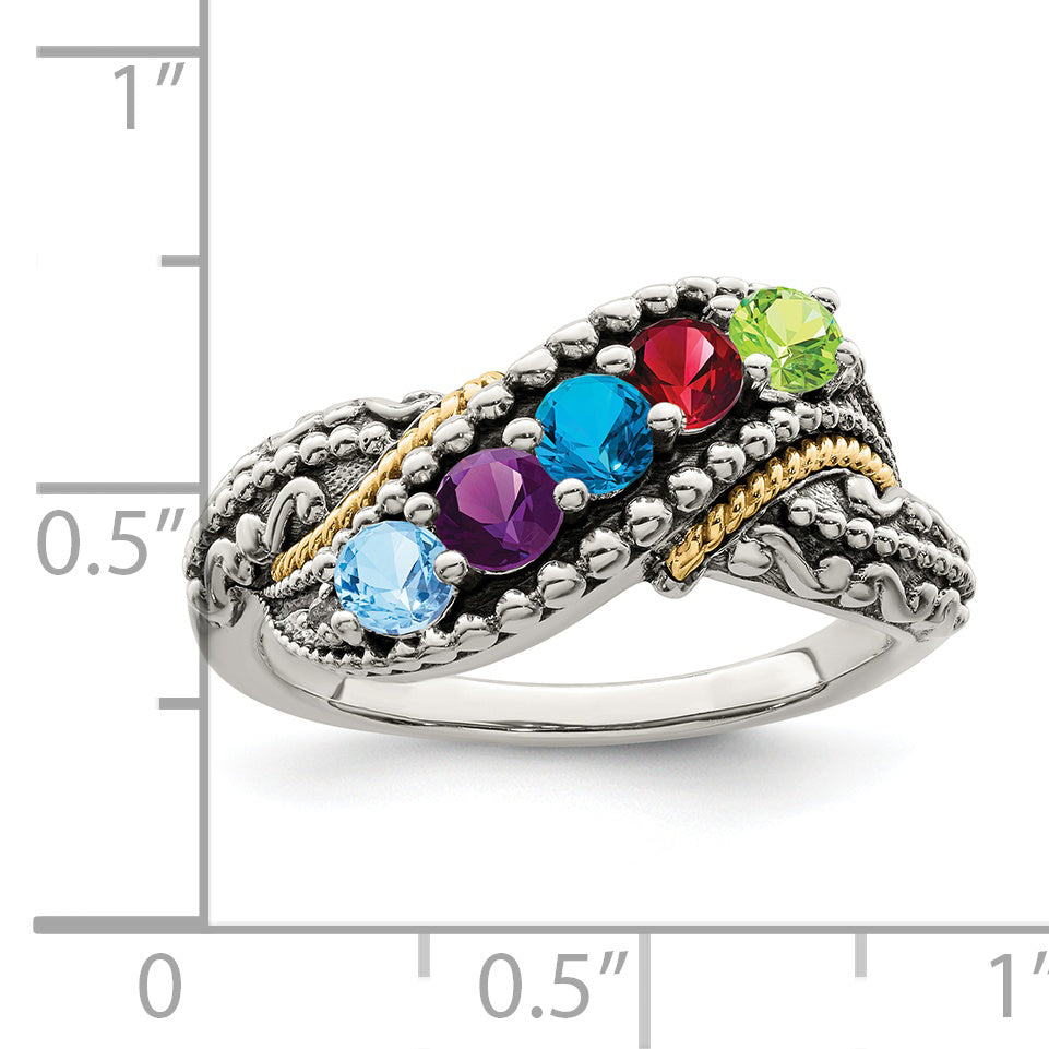 Sterling Silver & 14K Five-Stone And Diamond Mother'S Ring Semi-Mount Qmr40/5