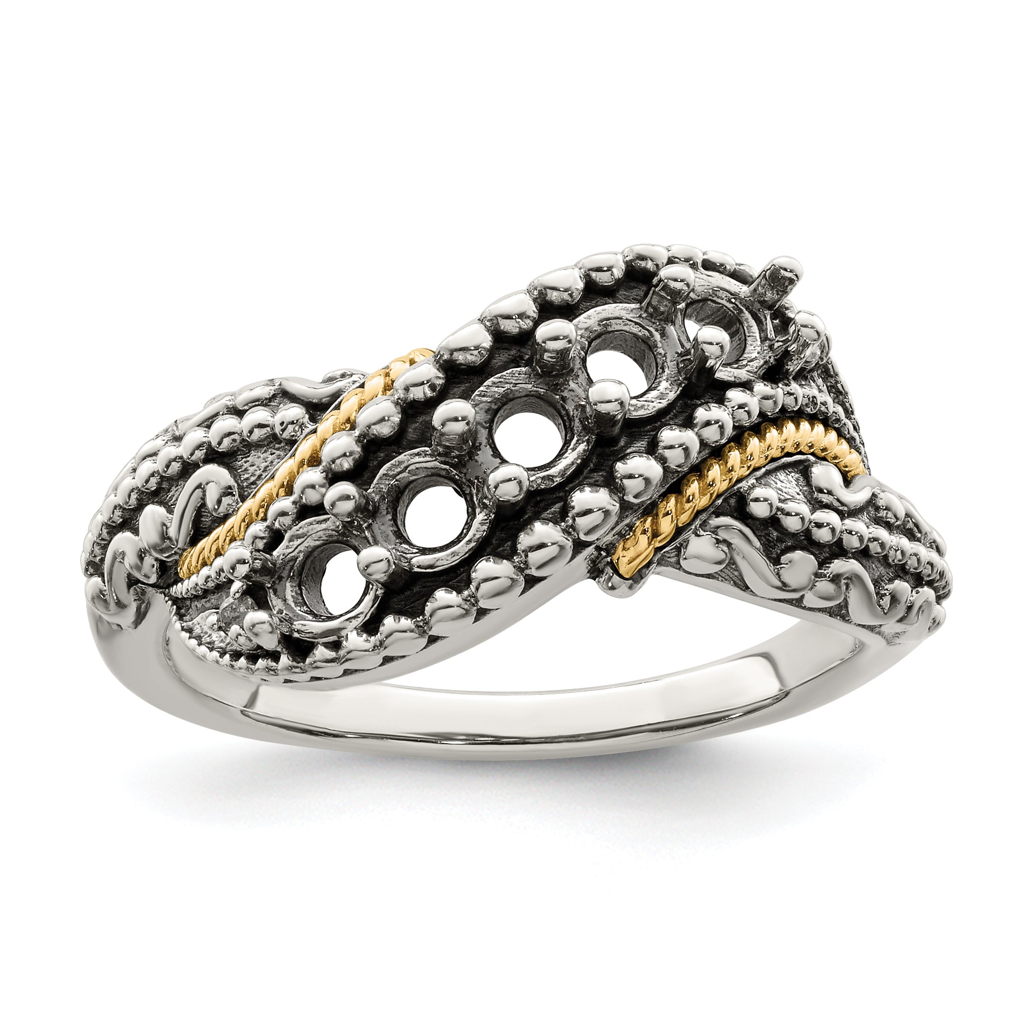 Sterling Silver Antiqued w/14k 5-stone w/Diamond Mother's Ring