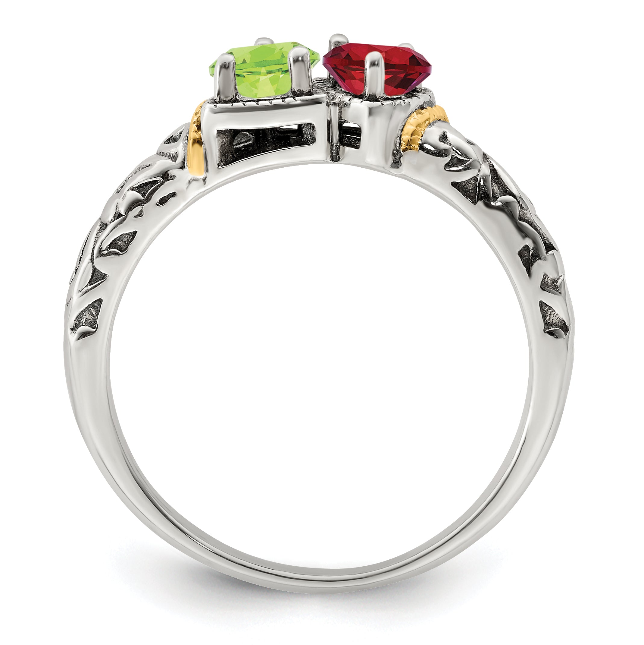 Sterling Silver Antiqued w/14k 2-stone Mother's Ring Mounting