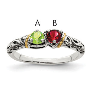 Sterling Silver Antiqued w/14k 2-stone Mother's Ring