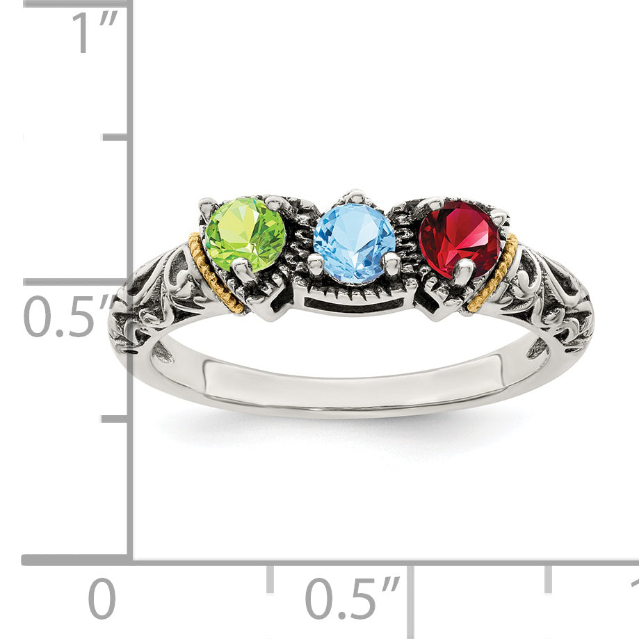 Sterling Silver Antiqued w/14k 3-stone Mother's Ring Mounting