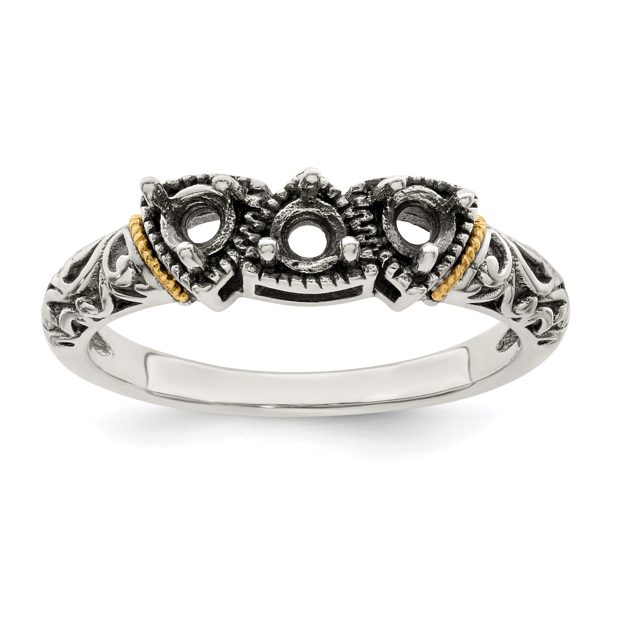 Sterling Silver Antiqued w/14k 3-stone Mother's Ring