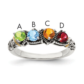 Sterling Silver Antiqued w/14k 4-stone Mother's Ring Mounting