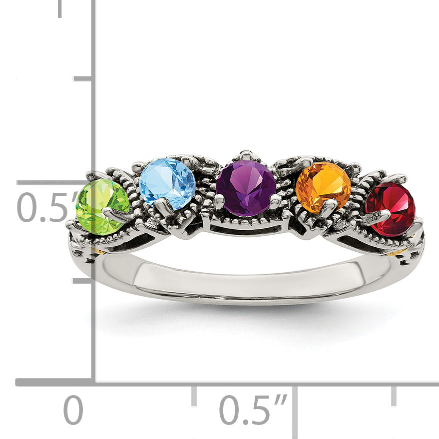 Sterling Silver Antiqued w/14k 5-stone Mother's Ring Mounting