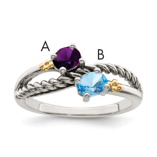 Sterling Silver Antiqued w/14k 2-stone Mother's Ring