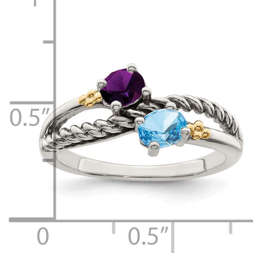 Sterling Silver Antiqued w/14k 2-stone Mother's Ring Mounting