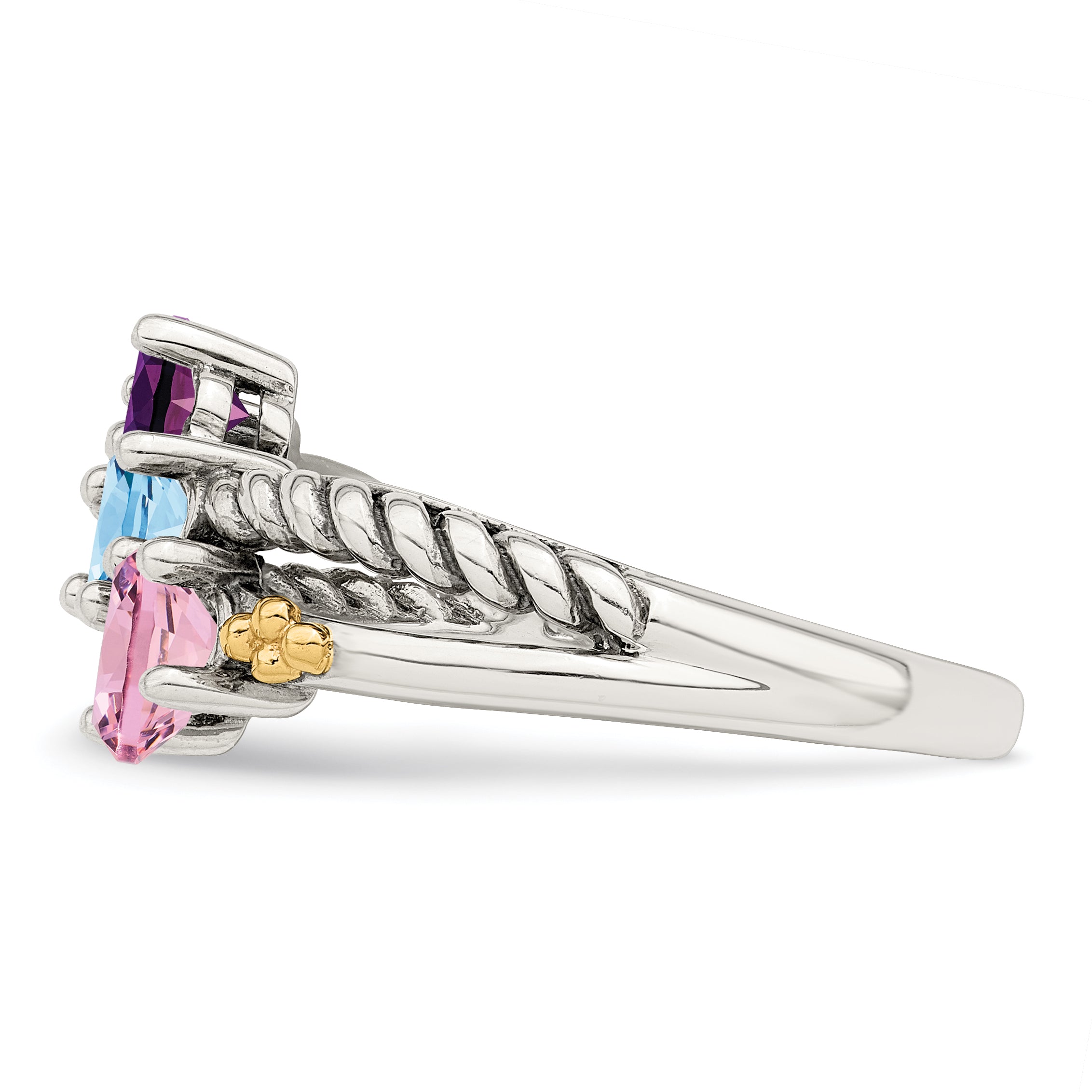 Sterling Silver Antiqued w/14k 3-stone Mother's Ring Mounting