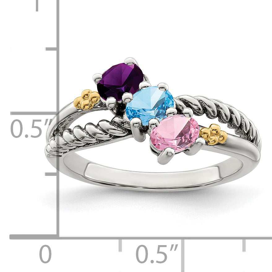 Sterling Silver Antiqued w/14k 3-stone Mother's Ring Mounting