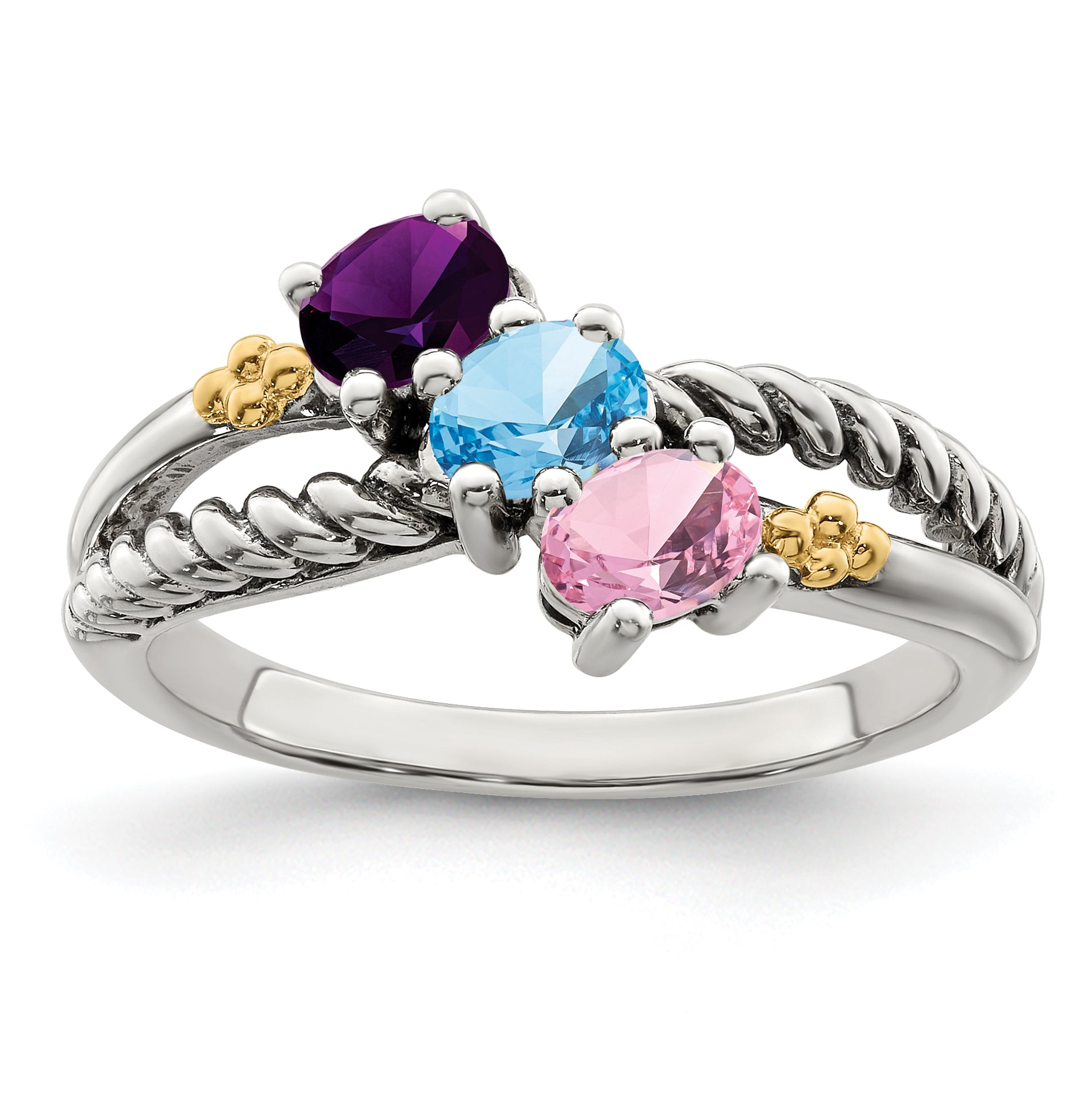 Sterling Silver Antiqued w/14k 3-stone Mother's Ring Mounting