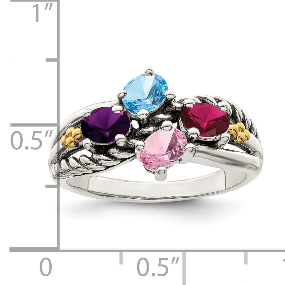 Sterling Silver Antiqued w/14k 4-stone Mother's Ring